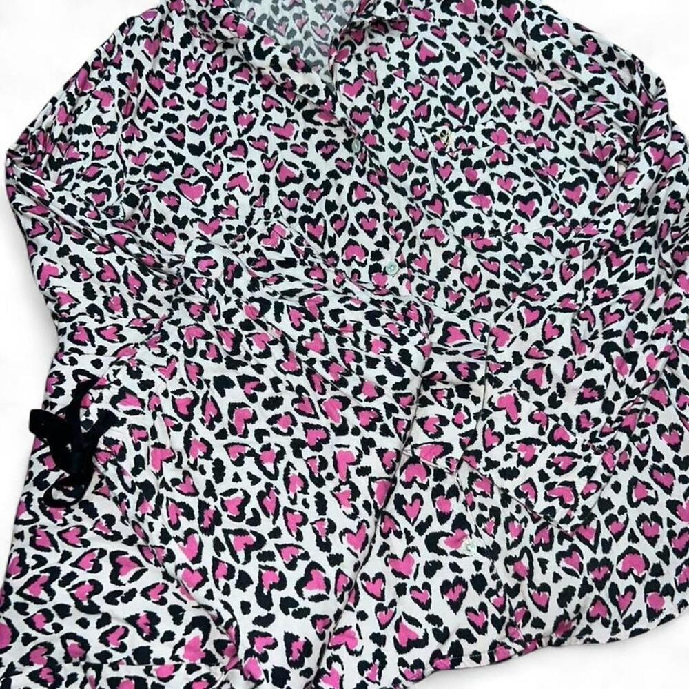 Victoria’s Secret Pink & Black Leopard Heart Print Pajama Set Women’s Medium